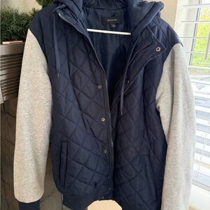 Ring of Fire Men’s Quilted Hooded Jacket – Navy & Gray – Size Large